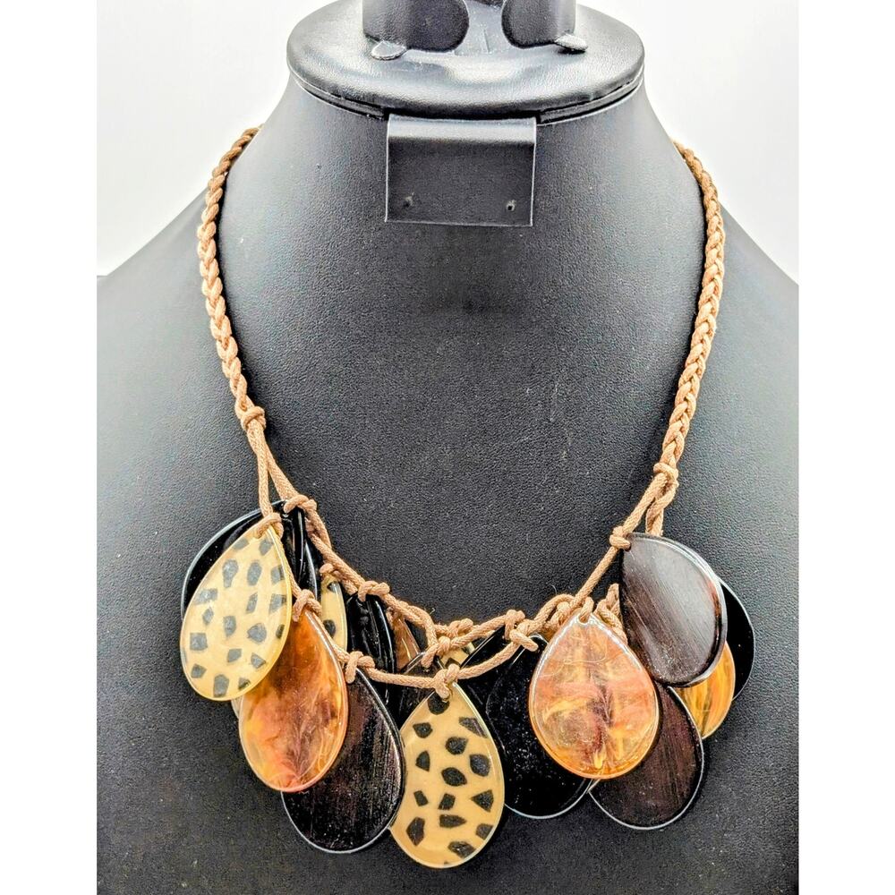 Vintage Multi-Color Design Lucite Teardrop Clattering Corded 17"-19.5" Necklace